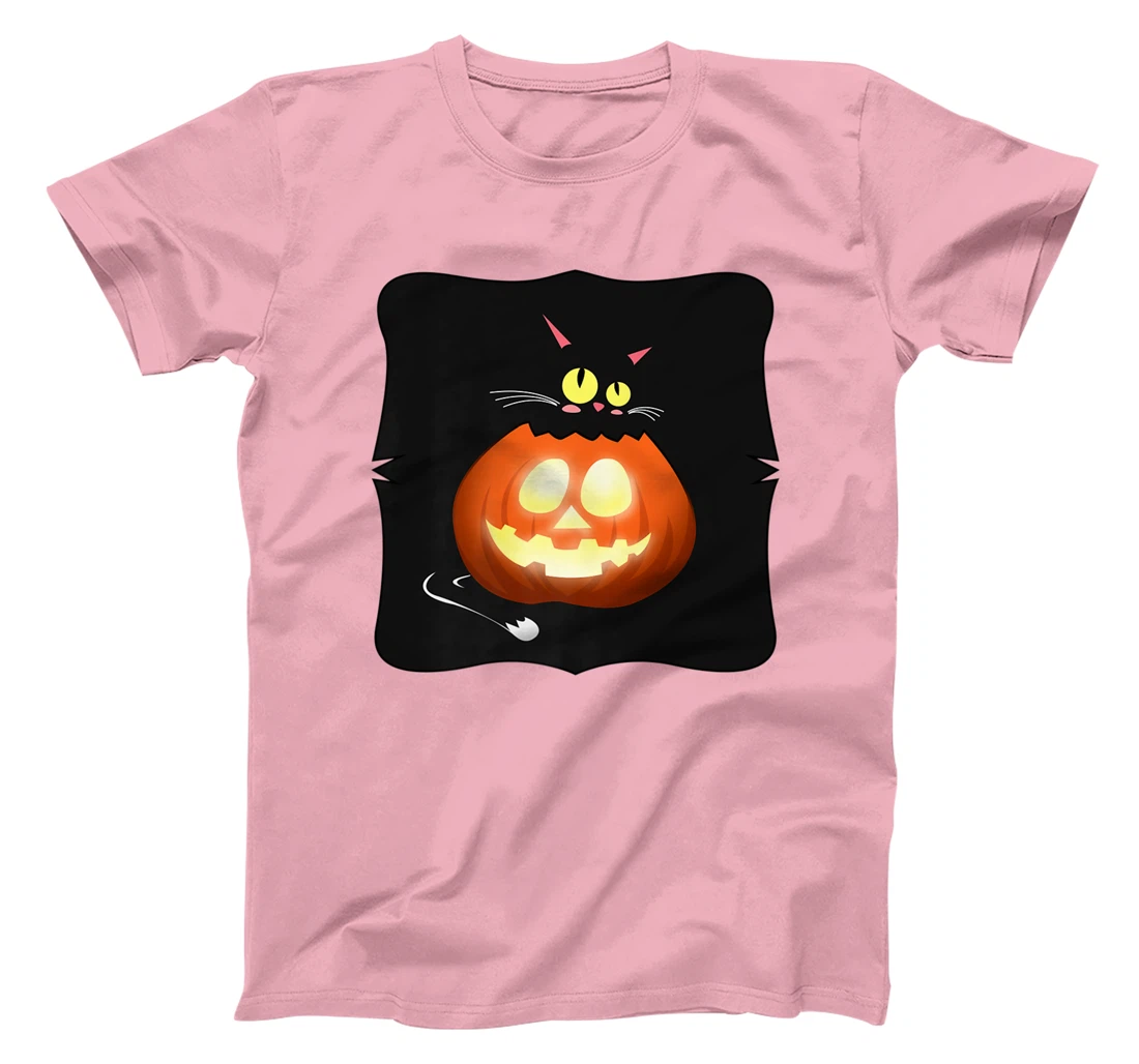 Womens Kawaii Black Cat Pumpkin Head Treat or Trick Costume T-Shirt, Kid T-Shirt and Women T-Shirt