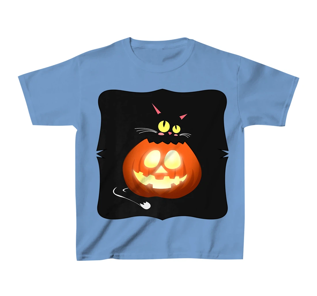 Womens Kawaii Black Cat Pumpkin Head Treat or Trick Costume T-Shirt, Kid T-Shirt and Women T-Shirt