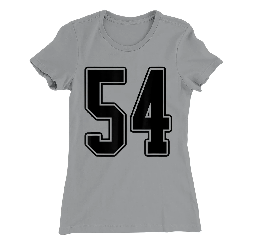 Womens #54 Black Outline Number 54 Sports Fan Jersey Style Easy T-Shirt, Kid T-Shirt and Women T-Shirt