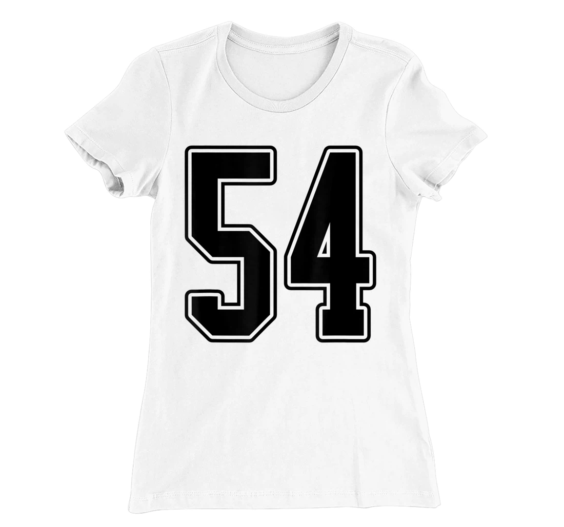 Womens #54 Black Outline Number 54 Sports Fan Jersey Style Easy T-Shirt, Kid T-Shirt and Women T-Shirt