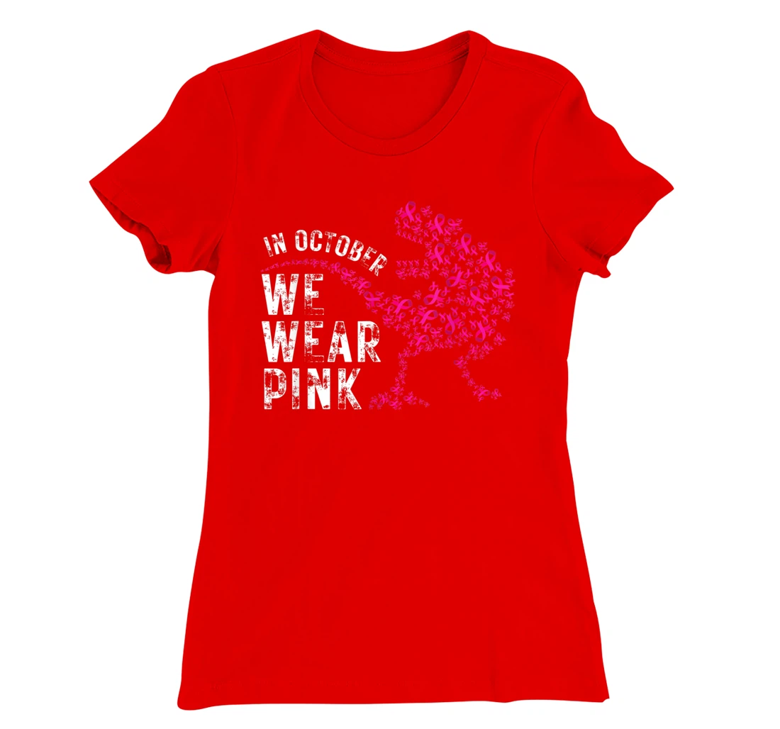 In October We Wear Pink Breast Cancer Awareness Warrior Trex T-Shirt, Kid T-Shirt and Women T-Shirt