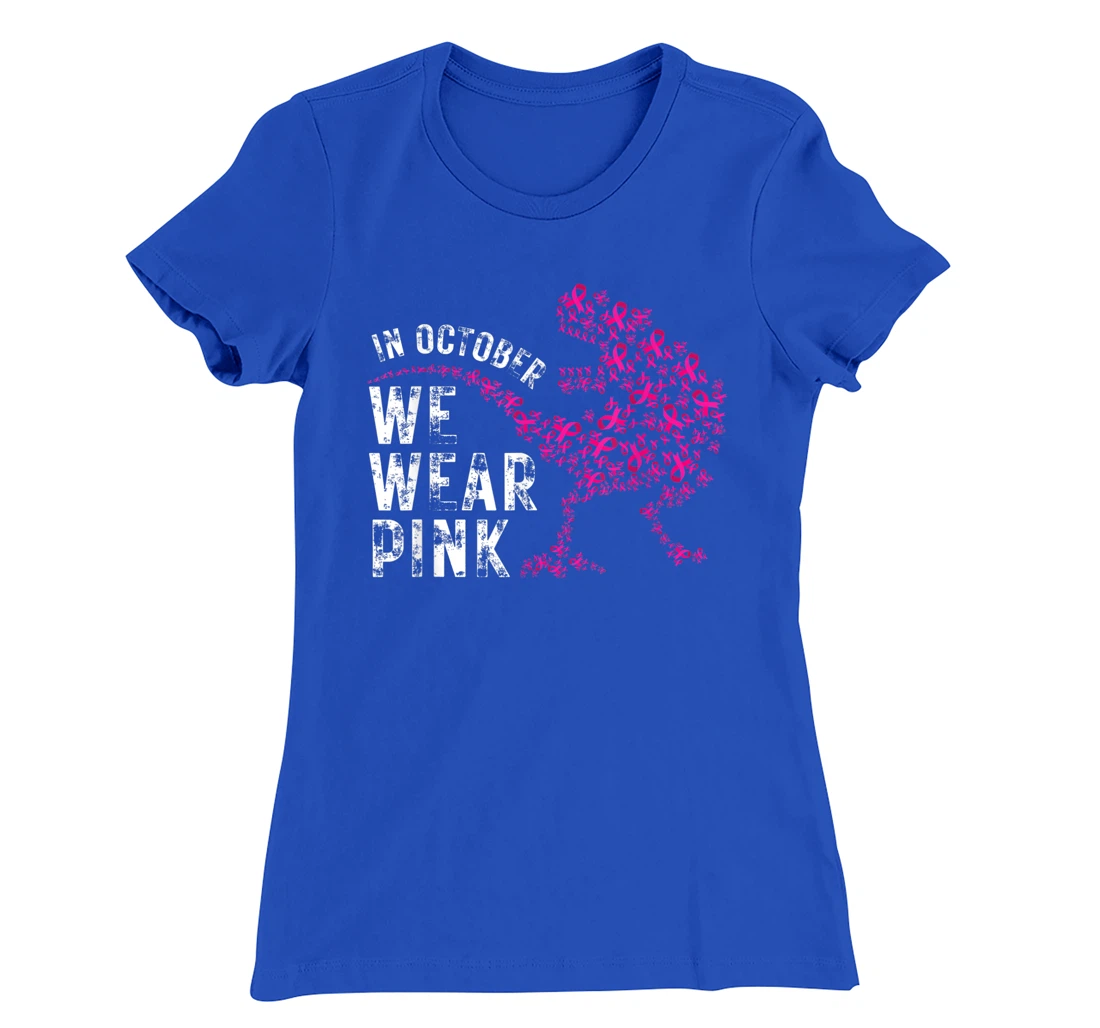 In October We Wear Pink Breast Cancer Awareness Warrior Trex T-Shirt, Kid T-Shirt and Women T-Shirt