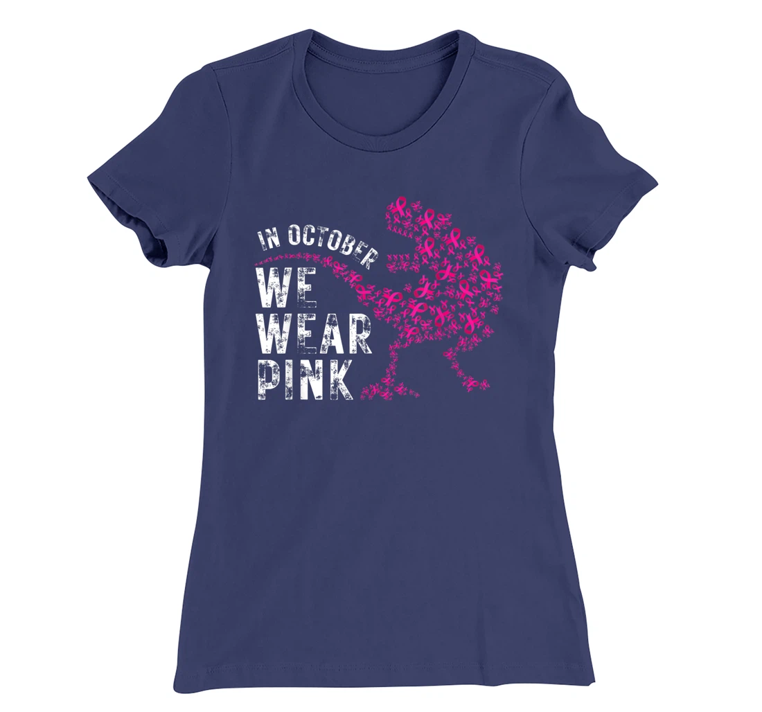 In October We Wear Pink Breast Cancer Awareness Warrior Trex T-Shirt, Kid T-Shirt and Women T-Shirt