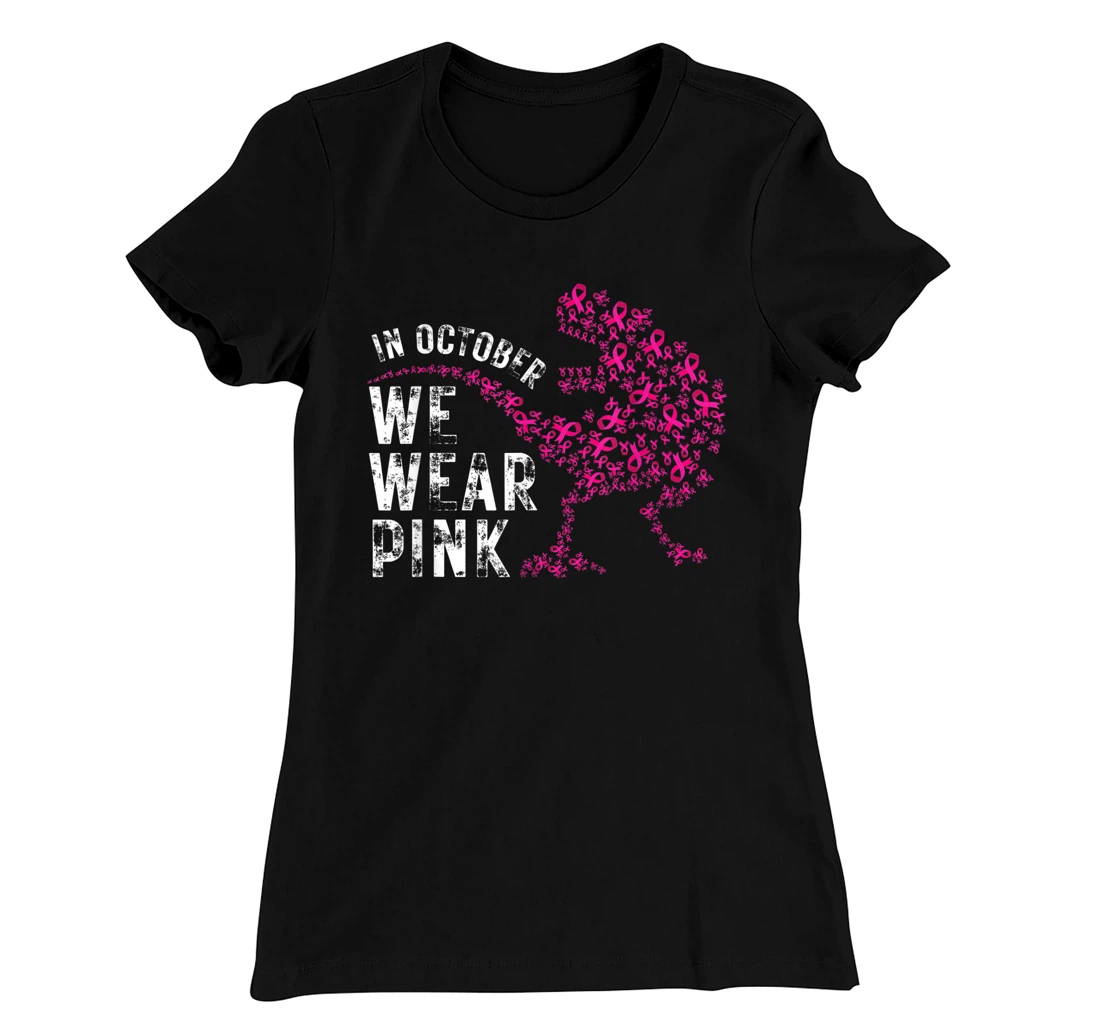 In October We Wear Pink Breast Cancer Awareness Warrior Trex T-Shirt, Kid T-Shirt and Women T-Shirt