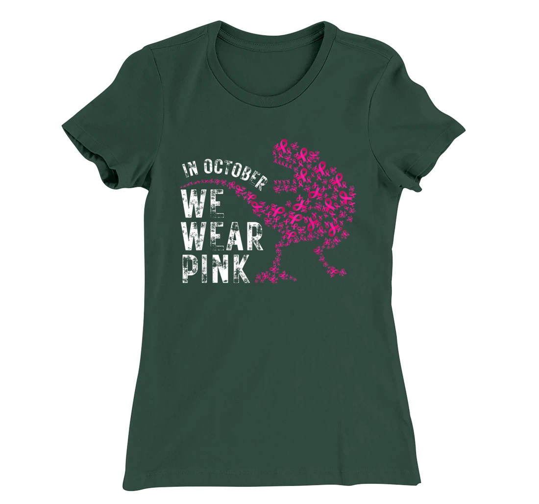 In October We Wear Pink Breast Cancer Awareness Warrior Trex T-Shirt, Kid T-Shirt and Women T-Shirt