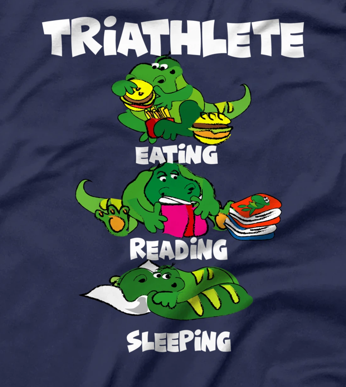 Triathlete Eating Sleeping Reading Funny Dragon Book Design T-Shirt