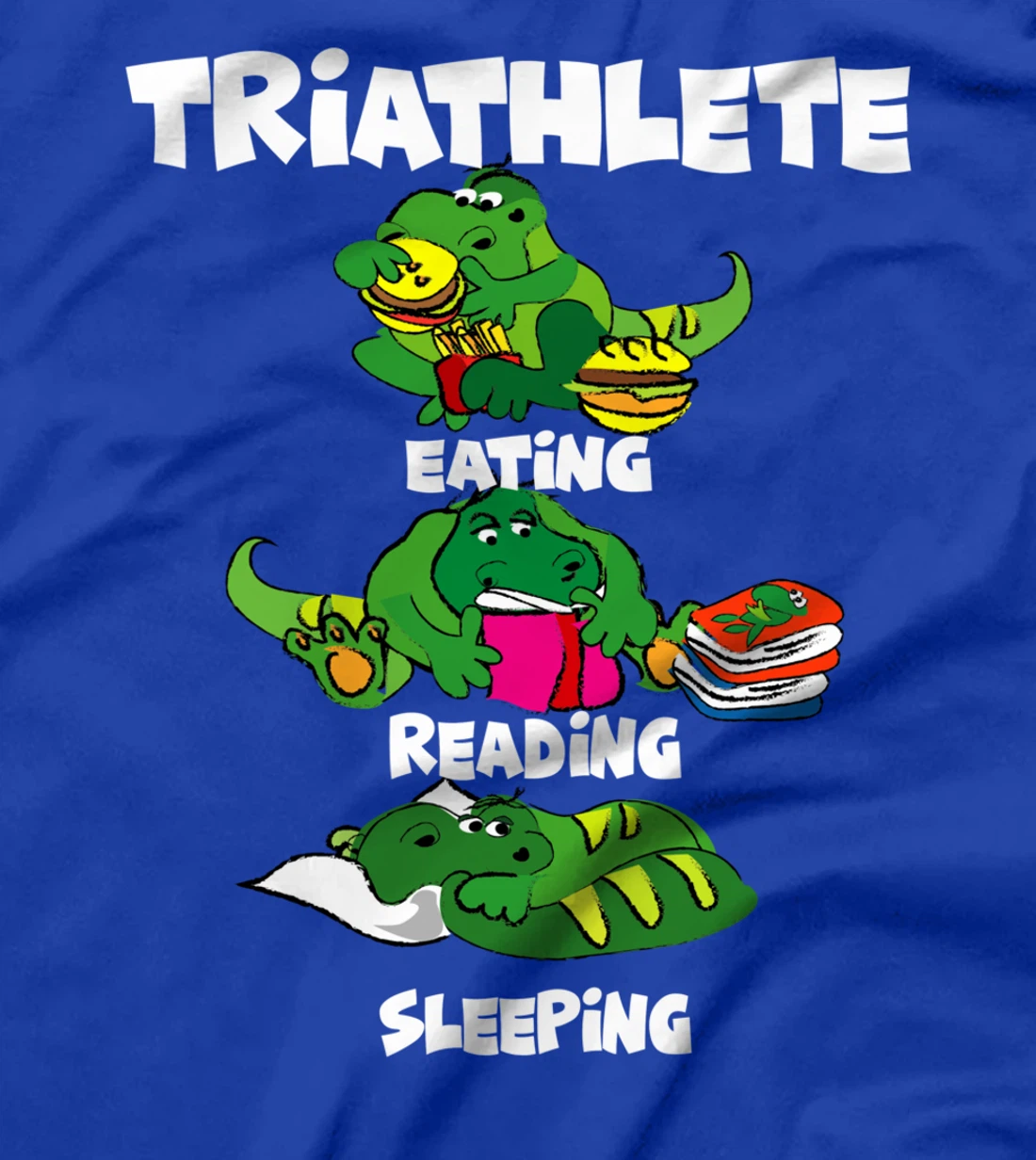 Triathlete Eating Sleeping Reading Funny Dragon Book Design T-Shirt