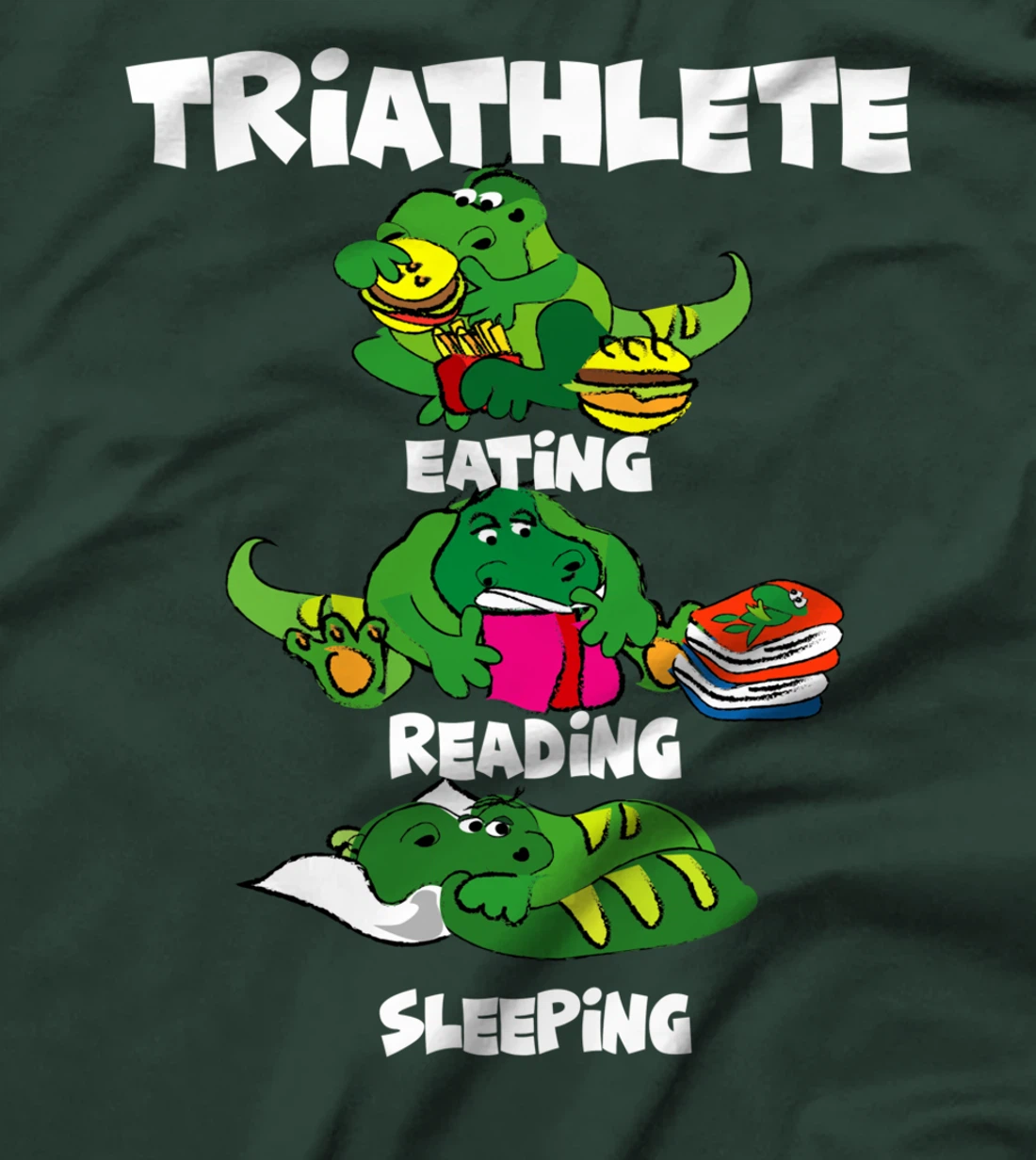 Triathlete Eating Sleeping Reading Funny Dragon Book Design T-Shirt