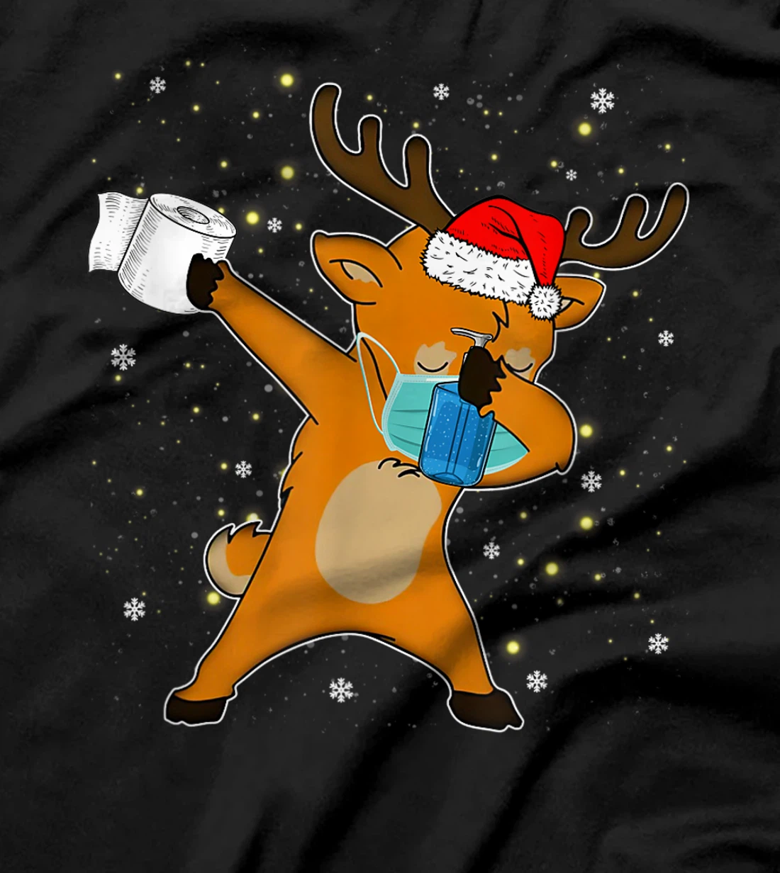 Dabbing Reindeer Mask Toilet Paper Quarantine Pajamas Gift T-Shirt, Kid T-Shirt and Women T-Shirt