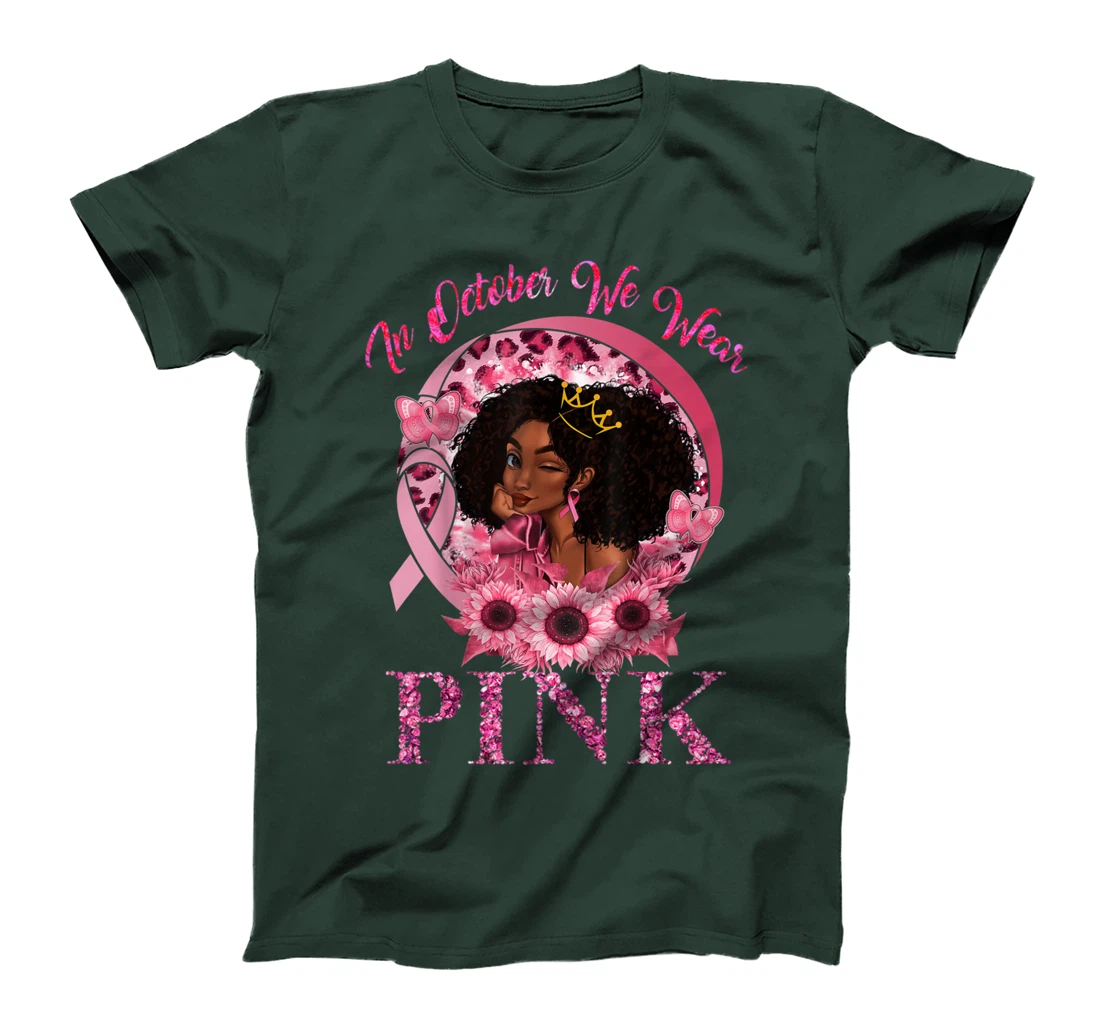 Black Women Queen Stronger Than Breast Cancer Pink Ribbon T-Shirt
