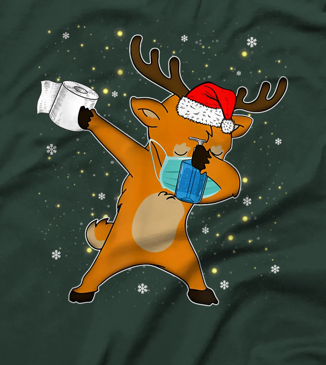 Dabbing Reindeer Mask Toilet Paper Quarantine Pajamas Gift T-Shirt, Kid T-Shirt and Women T-Shirt