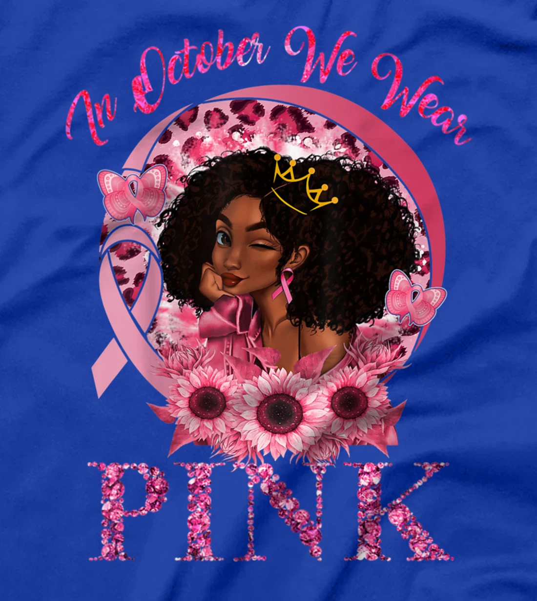 Black Women Queen Stronger Than Breast Cancer Pink Ribbon T-Shirt