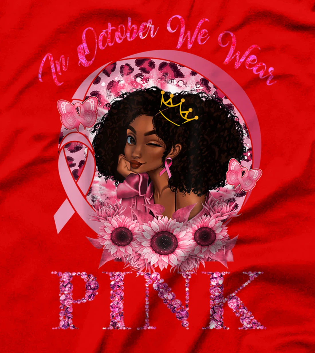 Black Women Queen Stronger Than Breast Cancer Pink Ribbon T-Shirt