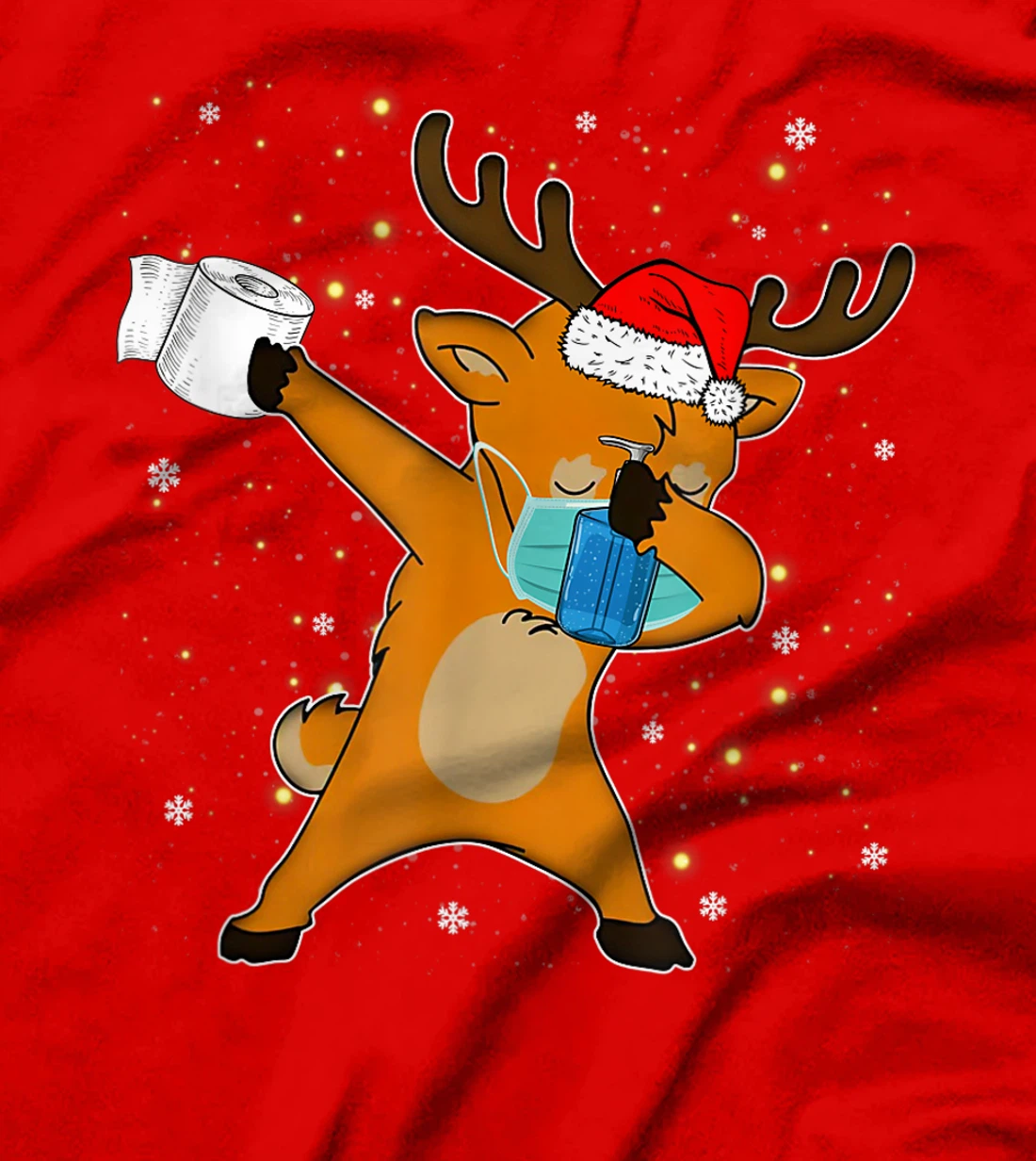 Dabbing Reindeer Mask Toilet Paper Quarantine Pajamas Gift T-Shirt, Kid T-Shirt and Women T-Shirt