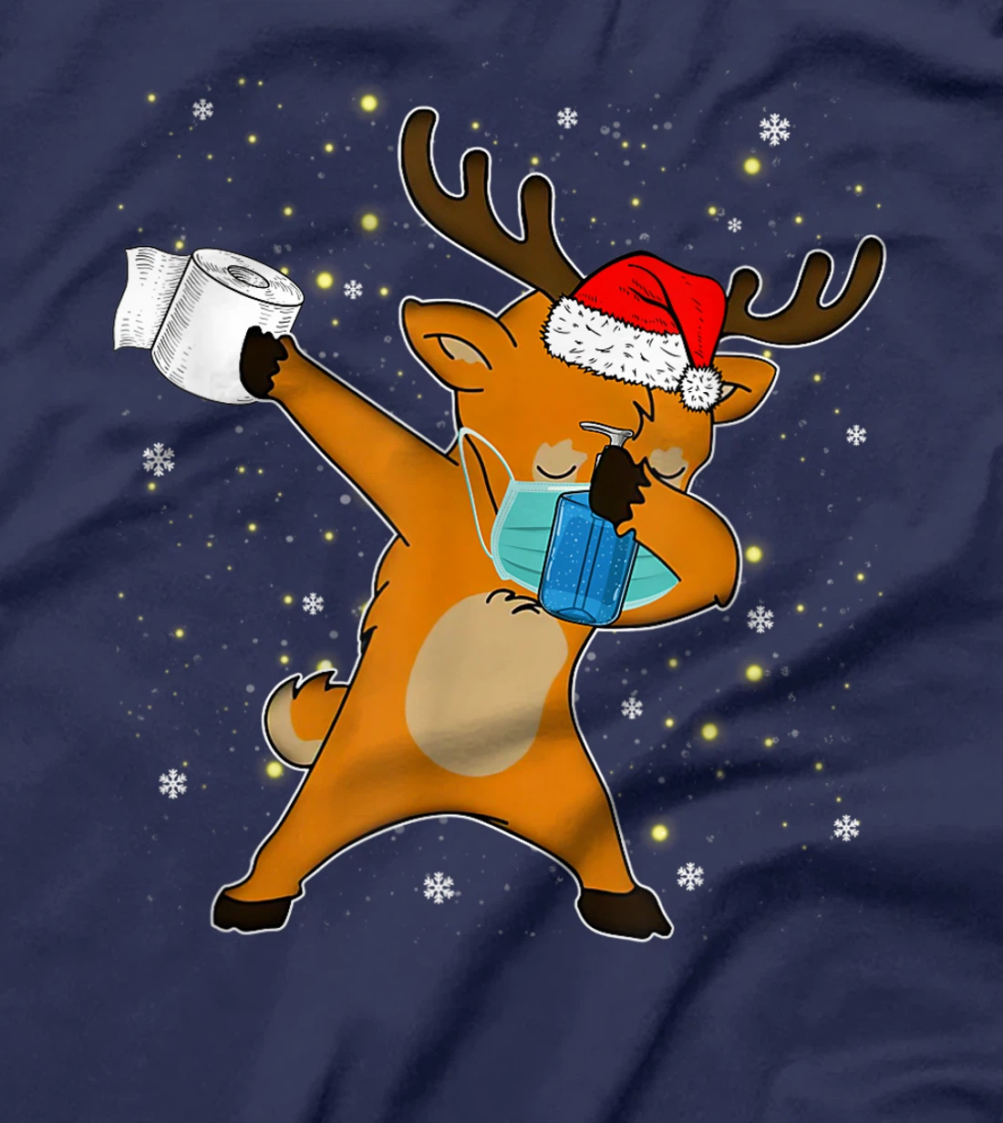 Dabbing Reindeer Mask Toilet Paper Quarantine Pajamas Gift T-Shirt, Kid T-Shirt and Women T-Shirt