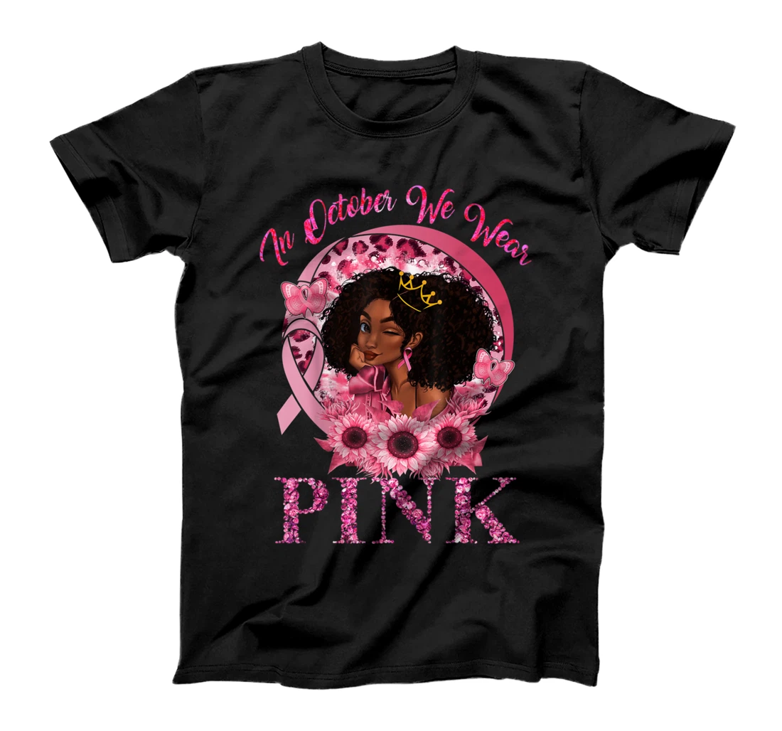 Black Women Queen Stronger Than Breast Cancer Pink Ribbon T-Shirt