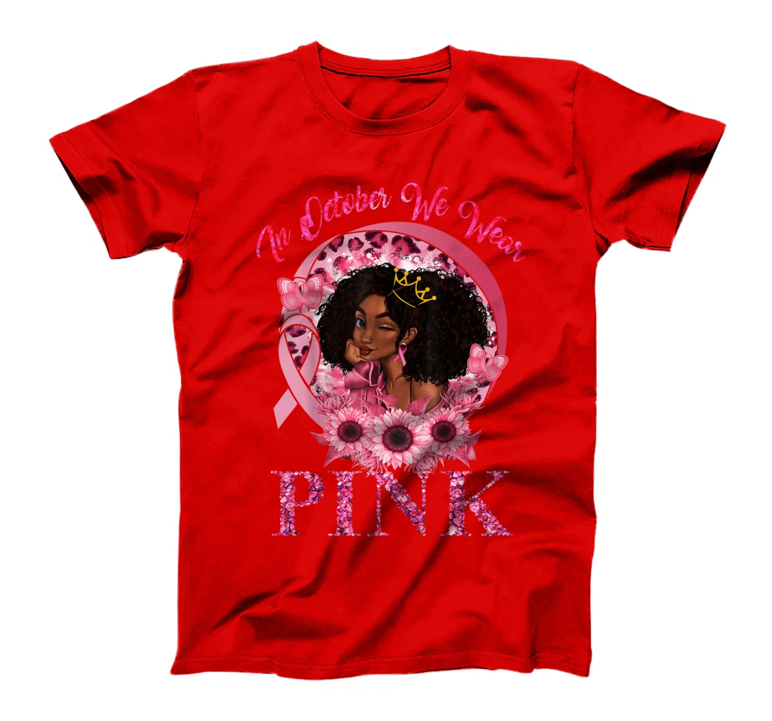Black Women Queen Stronger Than Breast Cancer Pink Ribbon T-Shirt