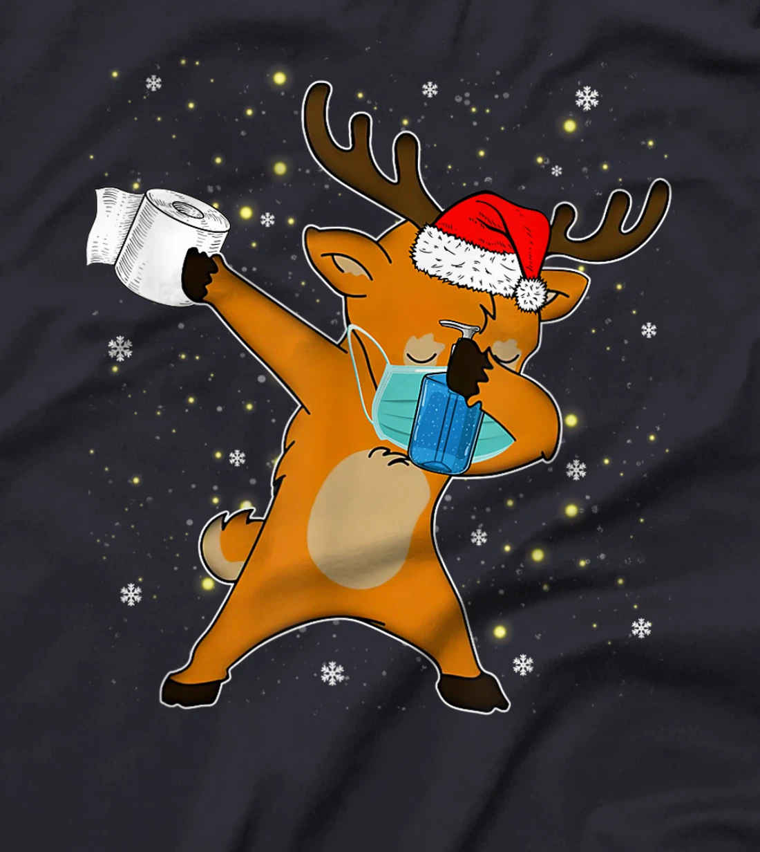 Dabbing Reindeer Mask Toilet Paper Quarantine Pajamas Gift T-Shirt, Kid T-Shirt and Women T-Shirt