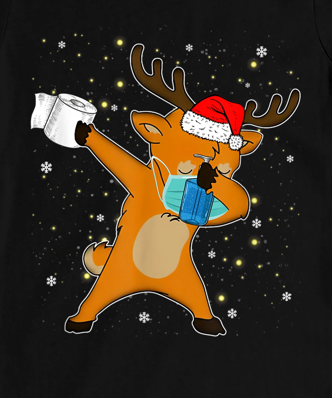 Dabbing Reindeer Mask Toilet Paper Quarantine Pajamas Gift T-Shirt, Kid T-Shirt and Women T-Shirt
