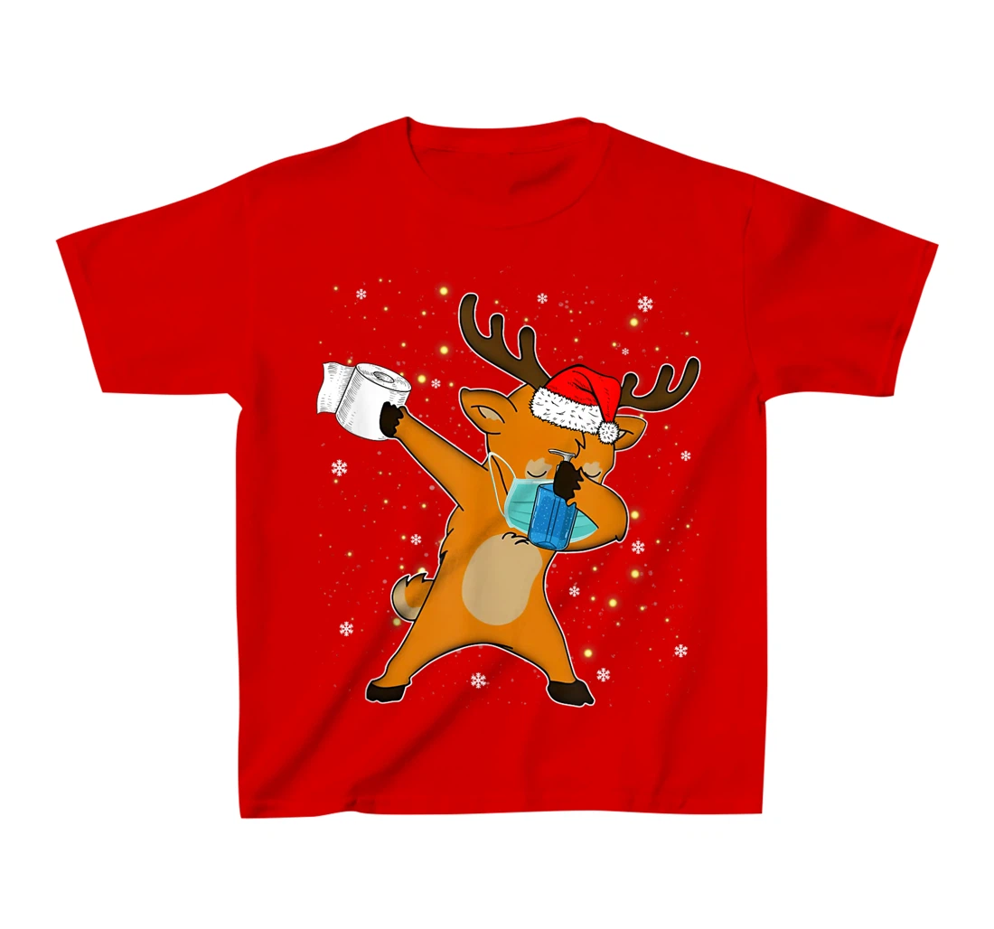 Dabbing Reindeer Mask Toilet Paper Quarantine Pajamas Gift T-Shirt, Kid T-Shirt and Women T-Shirt