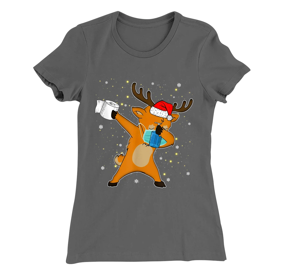 Dabbing Reindeer Mask Toilet Paper Quarantine Pajamas Gift T-Shirt, Kid T-Shirt and Women T-Shirt