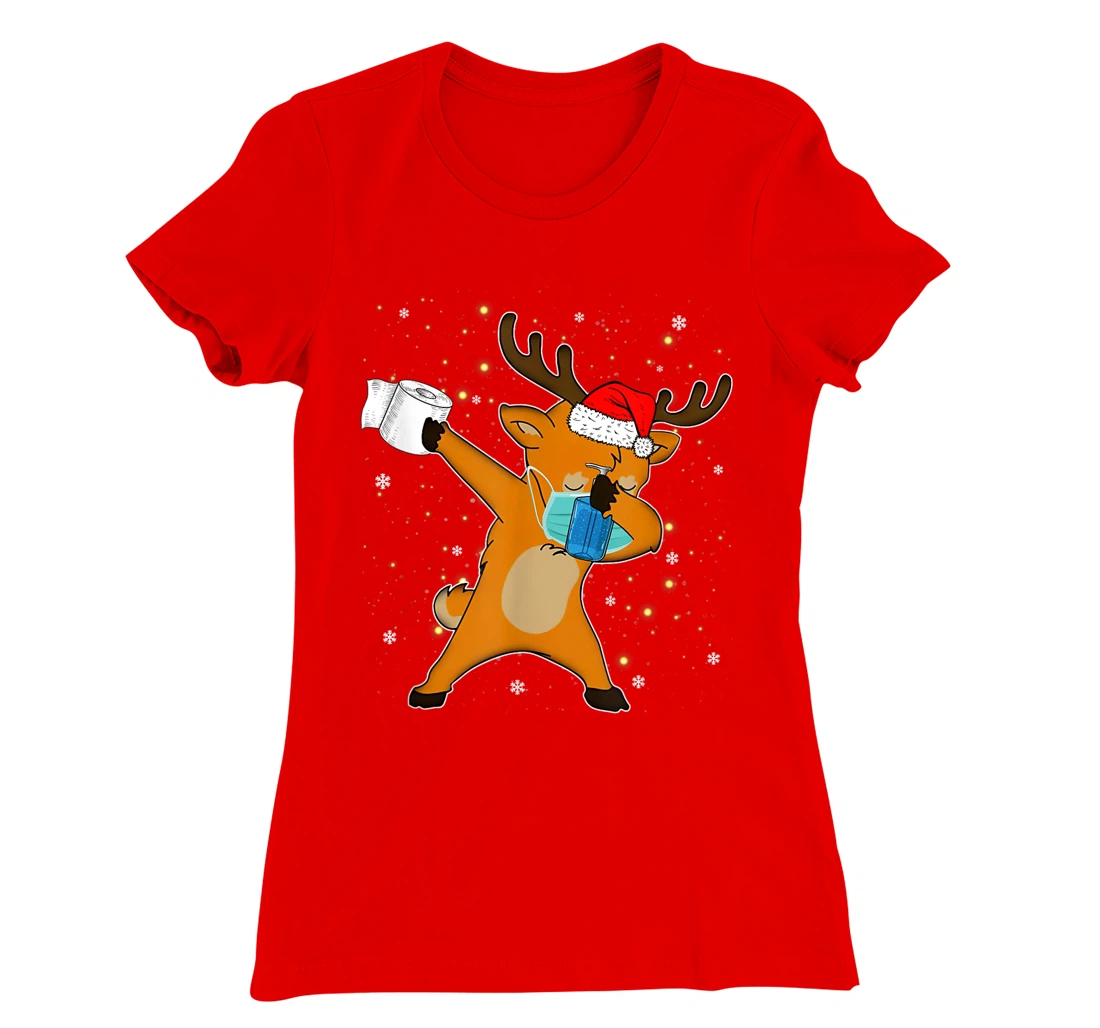 Dabbing Reindeer Mask Toilet Paper Quarantine Pajamas Gift T-Shirt, Kid T-Shirt and Women T-Shirt