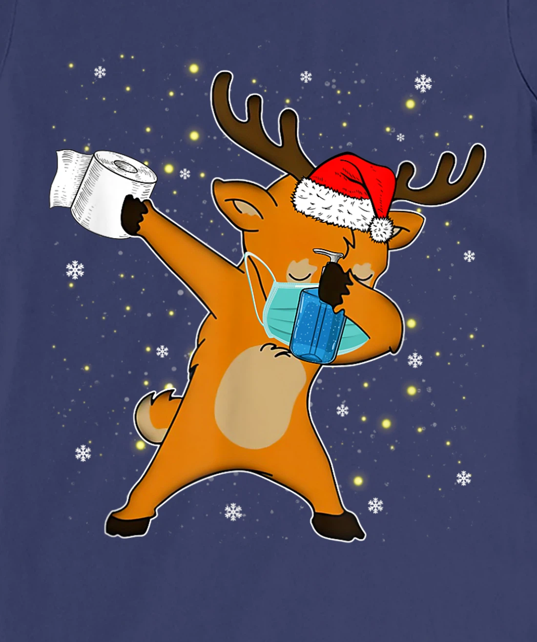Dabbing Reindeer Mask Toilet Paper Quarantine Pajamas Gift T-Shirt, Kid T-Shirt and Women T-Shirt