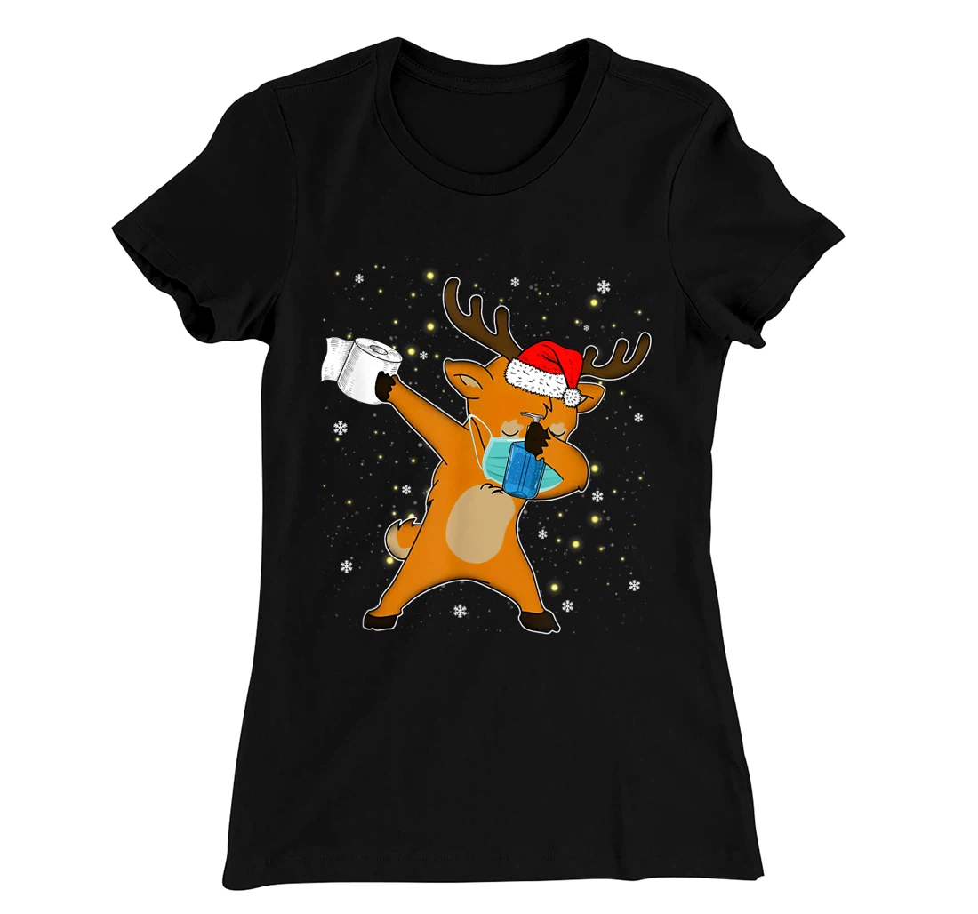 Dabbing Reindeer Mask Toilet Paper Quarantine Pajamas Gift T-Shirt, Kid T-Shirt and Women T-Shirt