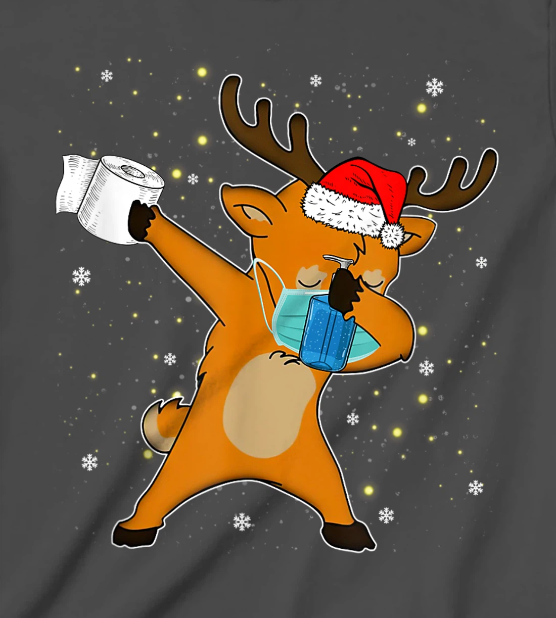 Dabbing Reindeer Mask Toilet Paper Quarantine Pajamas Gift T-Shirt, Kid T-Shirt and Women T-Shirt