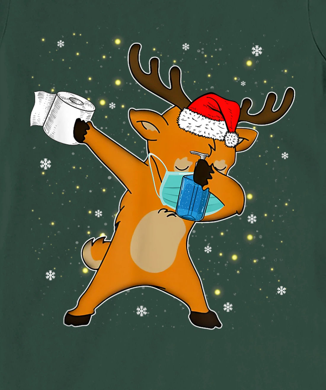 Dabbing Reindeer Mask Toilet Paper Quarantine Pajamas Gift T-Shirt, Kid T-Shirt and Women T-Shirt
