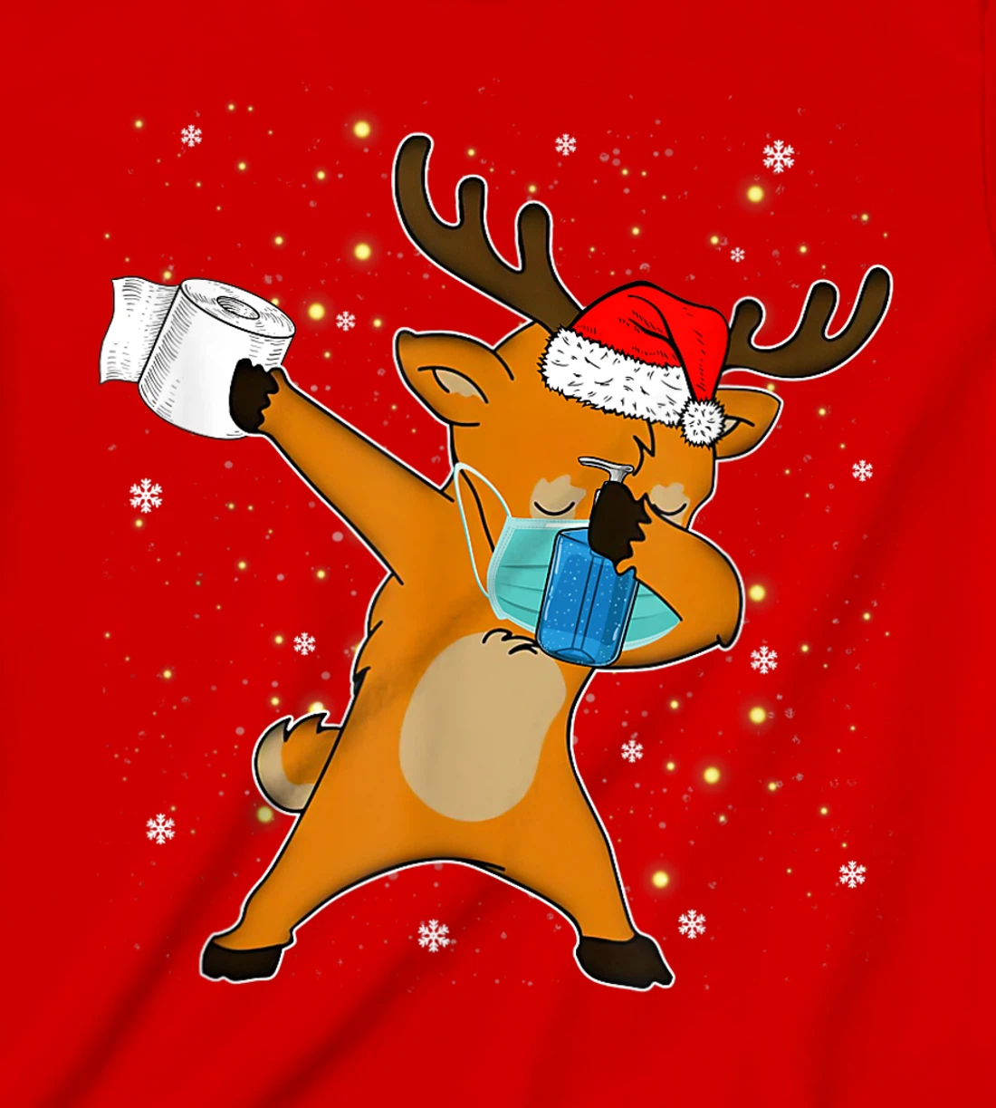 Dabbing Reindeer Mask Toilet Paper Quarantine Pajamas Gift T-Shirt, Kid T-Shirt and Women T-Shirt