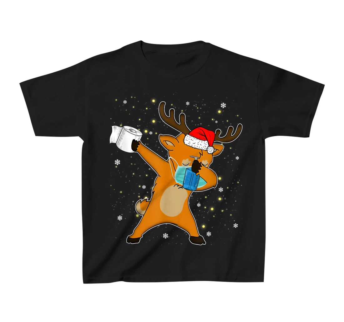 Dabbing Reindeer Mask Toilet Paper Quarantine Pajamas Gift T-Shirt, Kid T-Shirt and Women T-Shirt