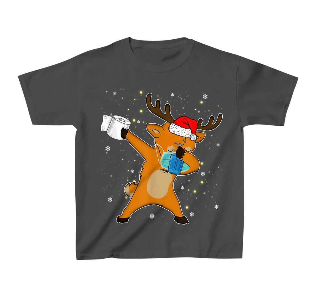 Dabbing Reindeer Mask Toilet Paper Quarantine Pajamas Gift T-Shirt, Kid T-Shirt and Women T-Shirt