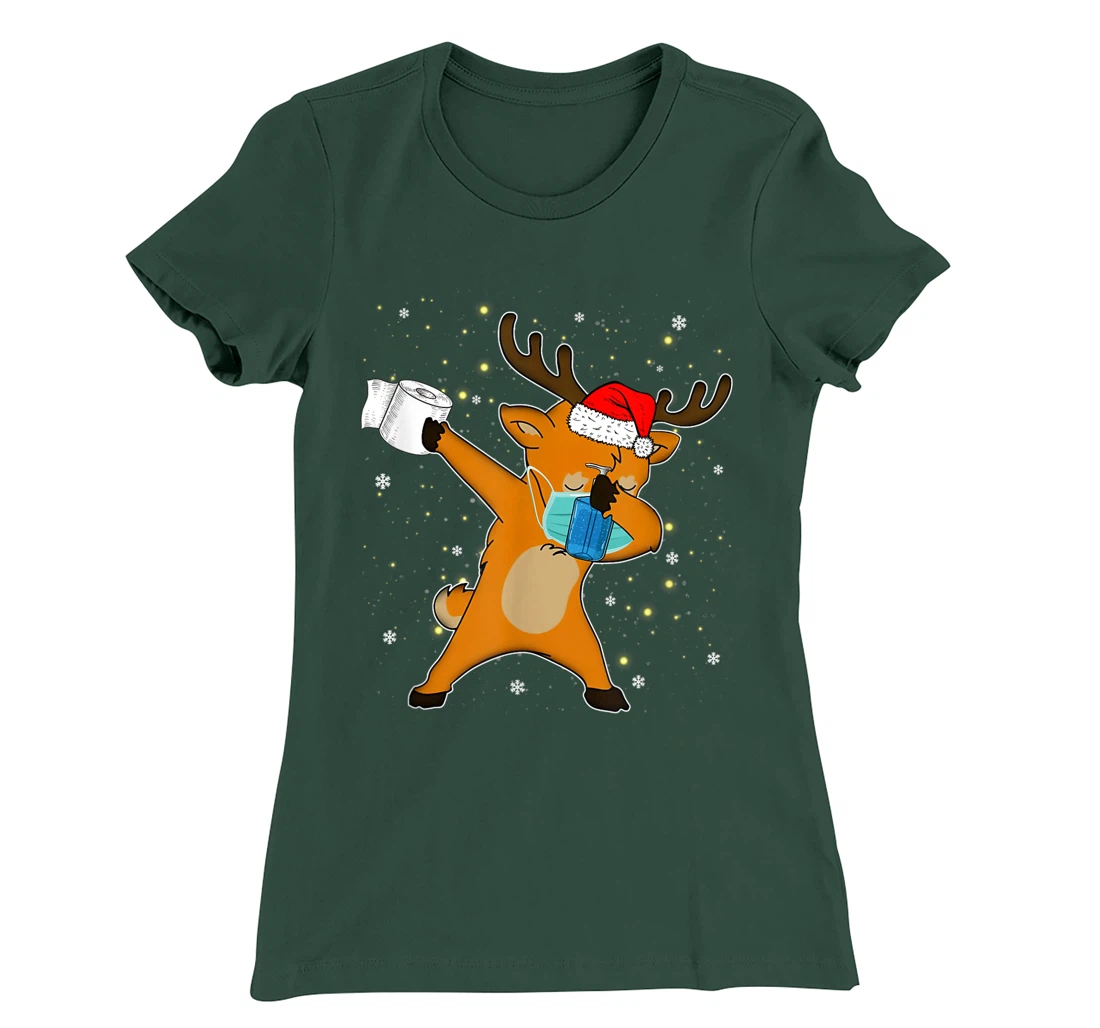 Dabbing Reindeer Mask Toilet Paper Quarantine Pajamas Gift T-Shirt, Kid T-Shirt and Women T-Shirt