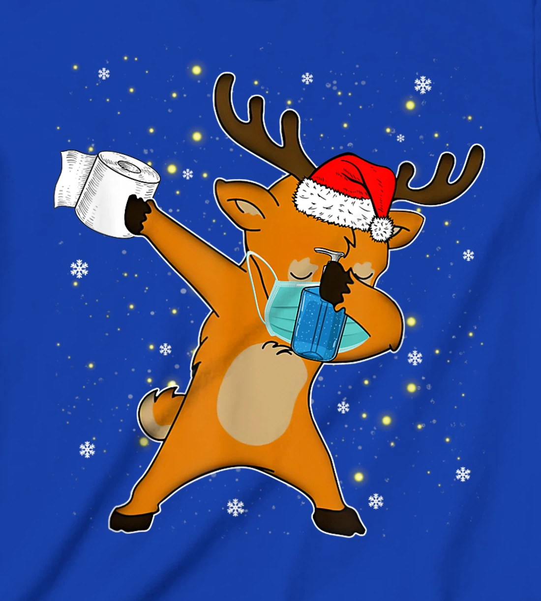 Dabbing Reindeer Mask Toilet Paper Quarantine Pajamas Gift T-Shirt, Kid T-Shirt and Women T-Shirt