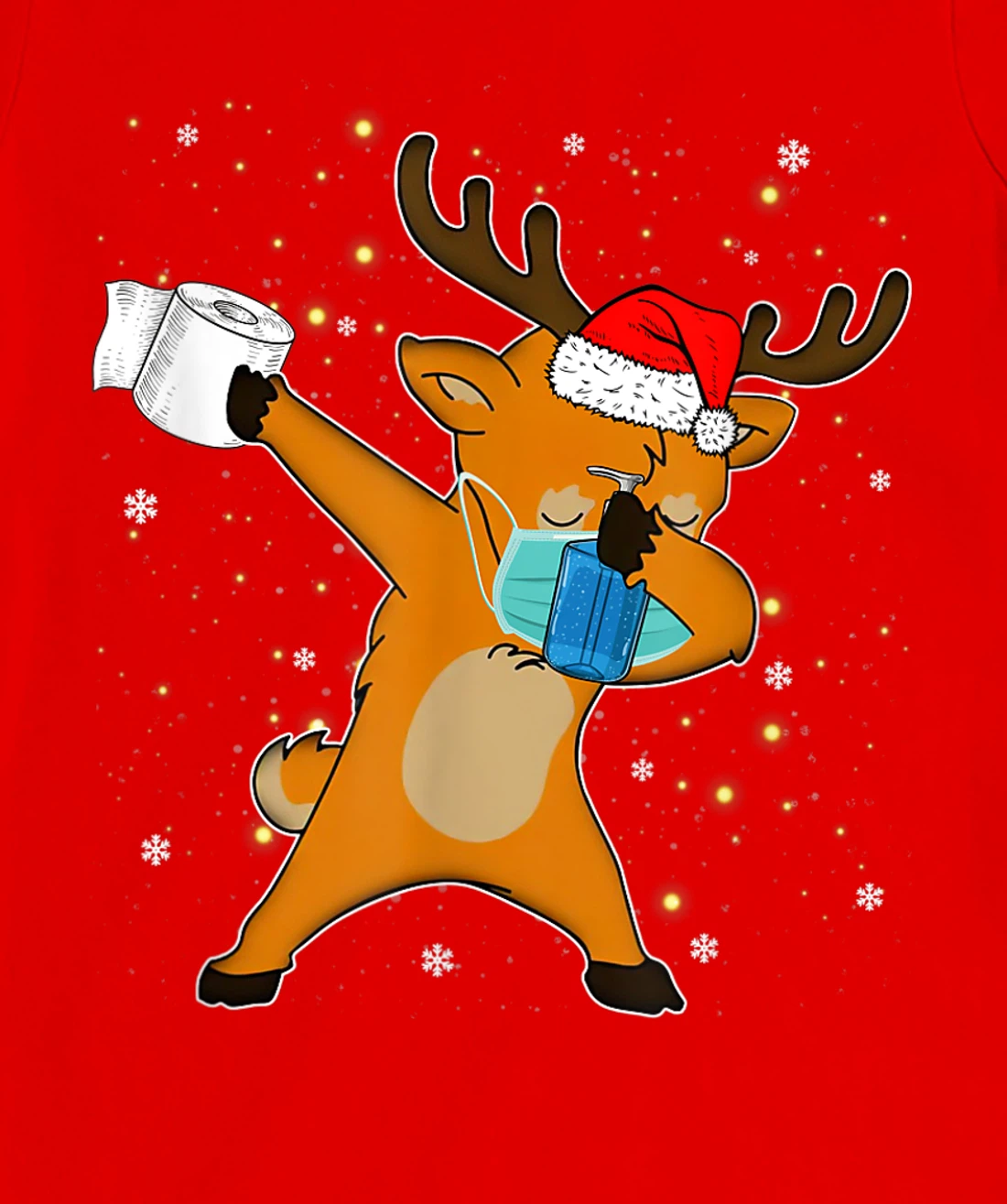 Dabbing Reindeer Mask Toilet Paper Quarantine Pajamas Gift T-Shirt, Kid T-Shirt and Women T-Shirt
