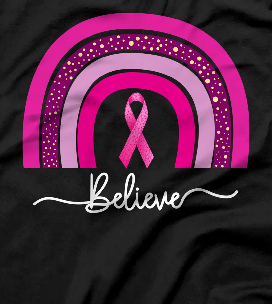 Breast Cancer Awareness Rainbow Believe Pink Ribbon T-Shirt