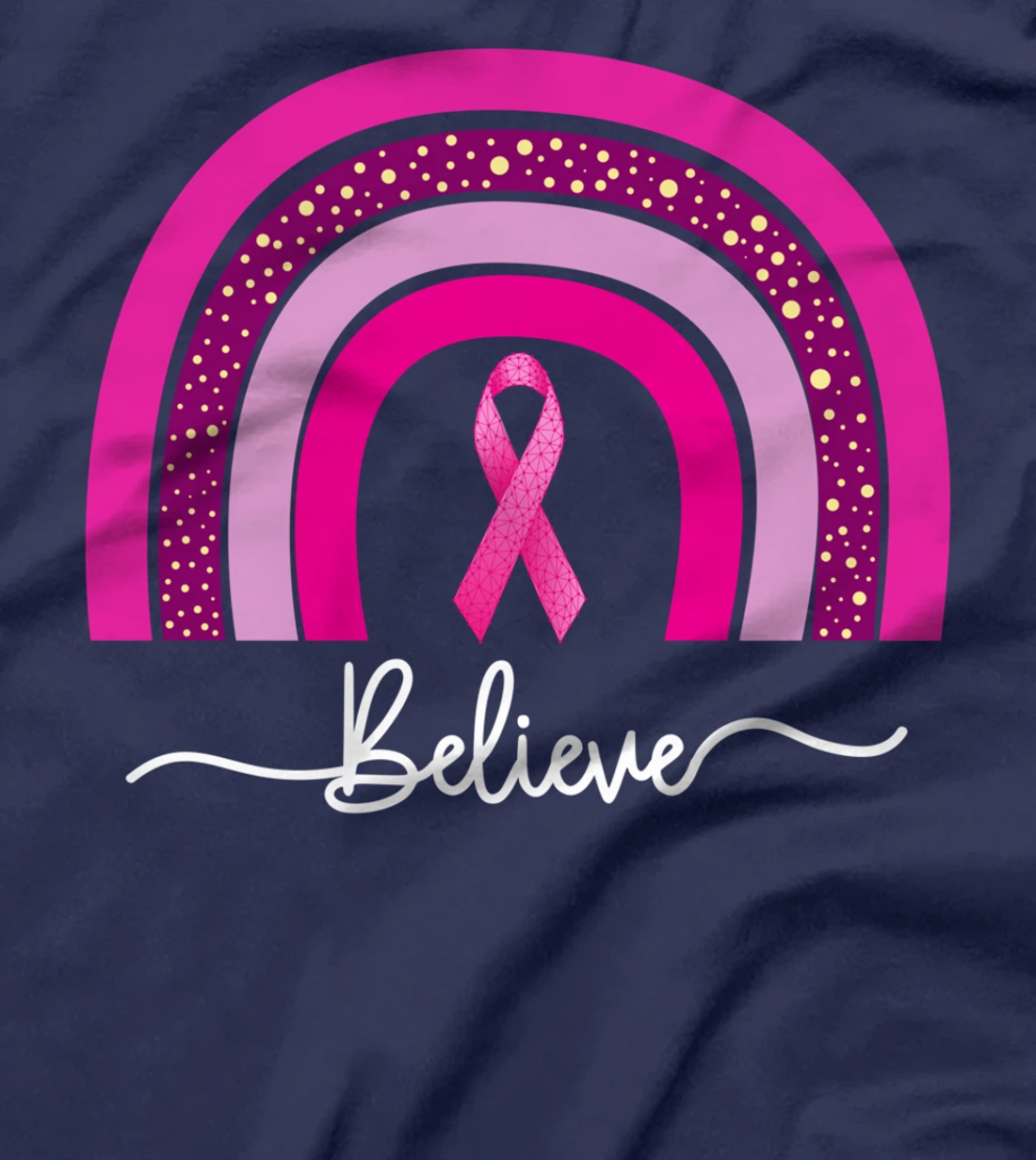 Breast Cancer Awareness Rainbow Believe Pink Ribbon T-Shirt