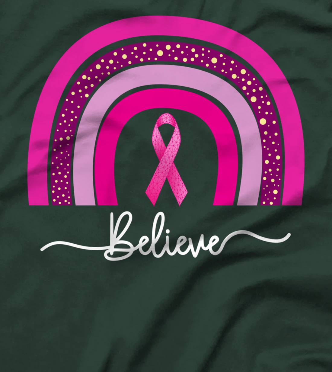 Breast Cancer Awareness Rainbow Believe Pink Ribbon T-Shirt