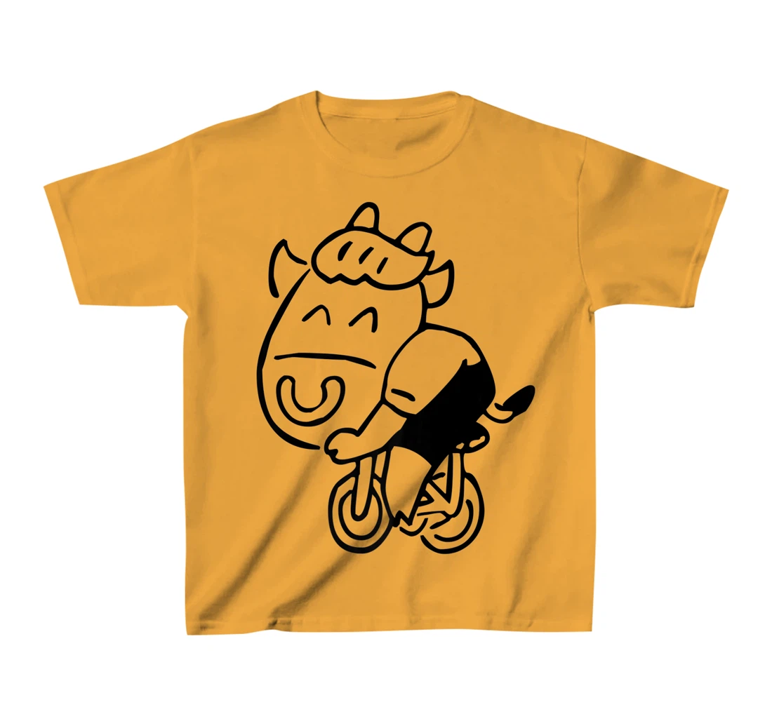 Womens Cow Riding Bicycle Cartoon T-Shirt, Kid T-Shirt and Women T-Shirt