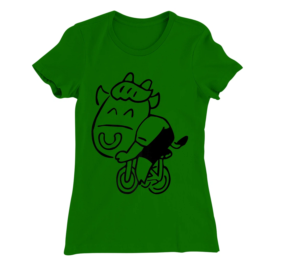Womens Cow Riding Bicycle Cartoon T-Shirt, Kid T-Shirt and Women T-Shirt