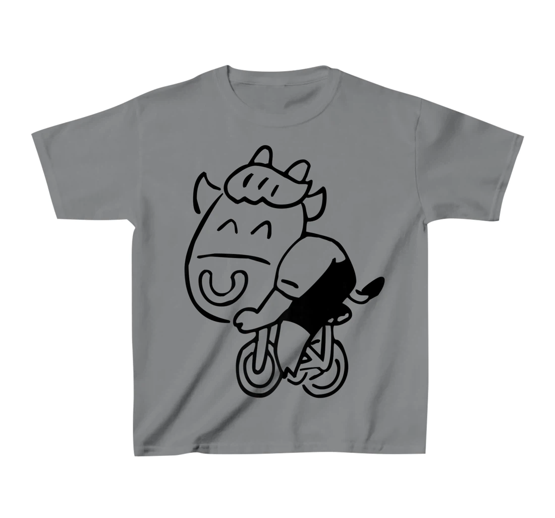 Womens Cow Riding Bicycle Cartoon T-Shirt, Kid T-Shirt and Women T-Shirt