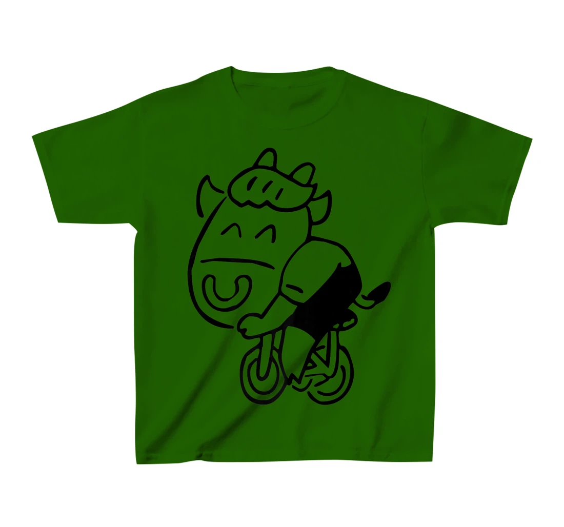 Womens Cow Riding Bicycle Cartoon T-Shirt, Kid T-Shirt and Women T-Shirt