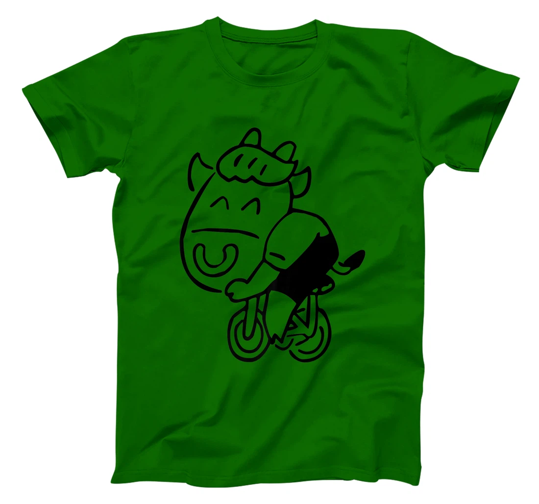Womens Cow Riding Bicycle Cartoon T-Shirt, Kid T-Shirt and Women T-Shirt