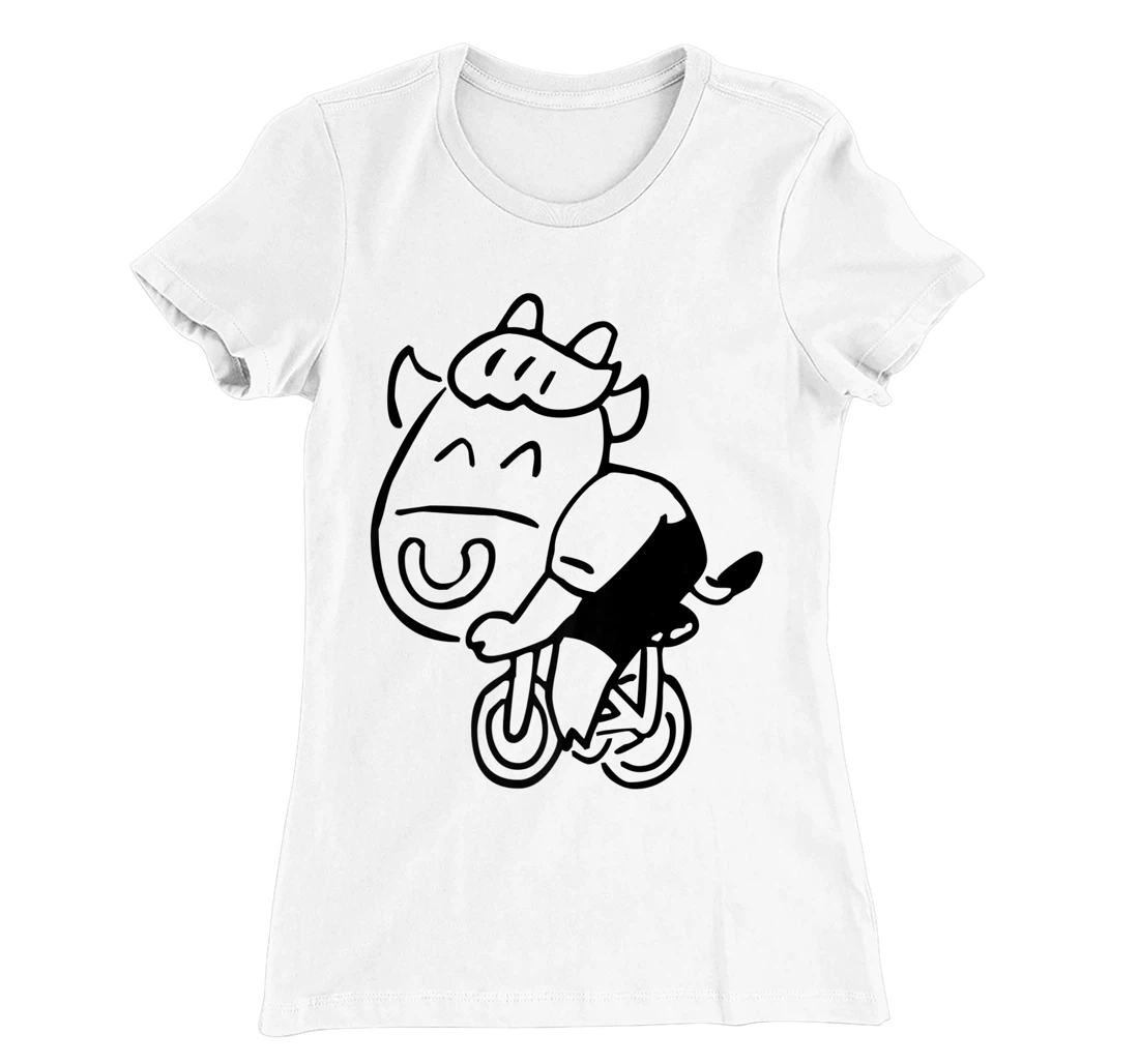 Womens Cow Riding Bicycle Cartoon T-Shirt, Kid T-Shirt and Women T-Shirt