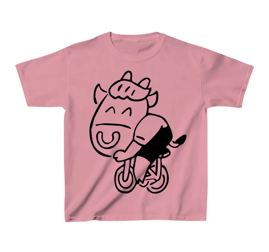 Womens Cow Riding Bicycle Cartoon T-Shirt, Kid T-Shirt and Women T-Shirt