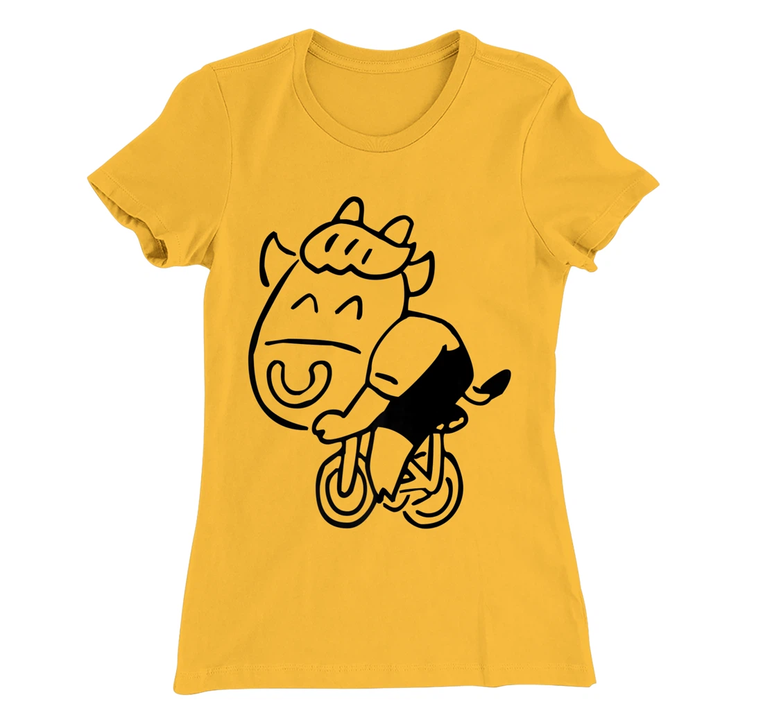 Womens Cow Riding Bicycle Cartoon T-Shirt, Kid T-Shirt and Women T-Shirt