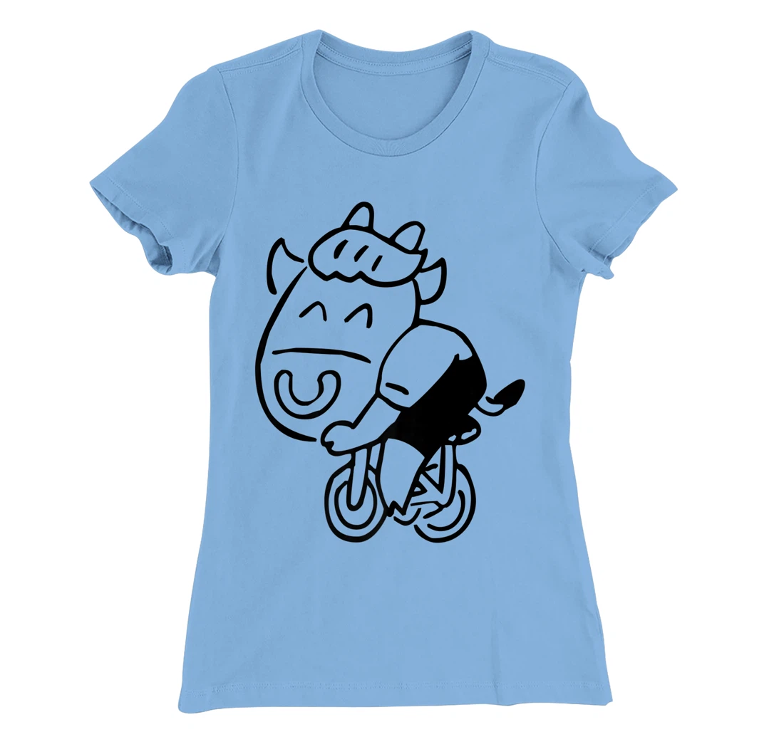 Womens Cow Riding Bicycle Cartoon T-Shirt, Kid T-Shirt and Women T-Shirt