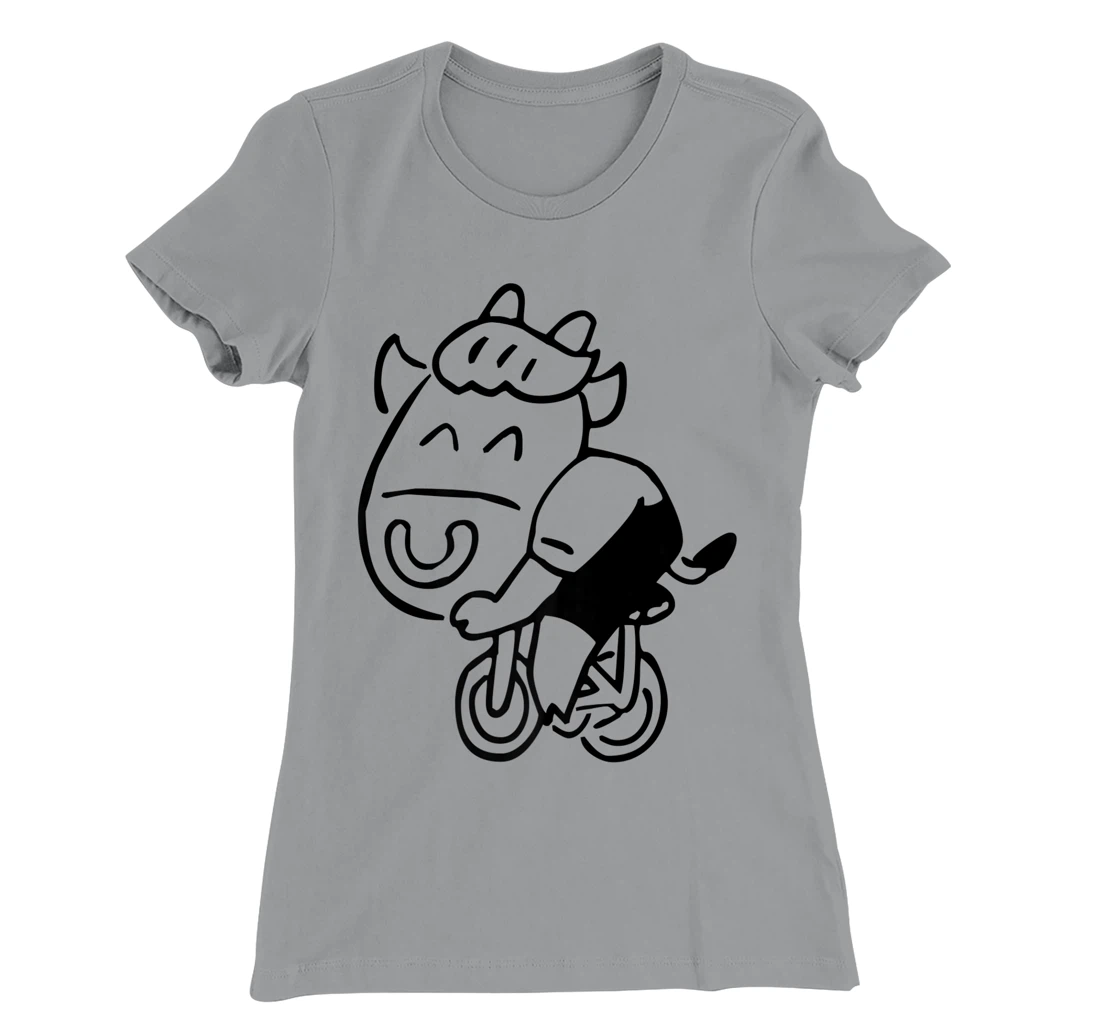 Womens Cow Riding Bicycle Cartoon T-Shirt, Kid T-Shirt and Women T-Shirt