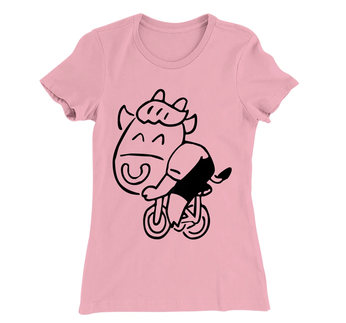 Womens Cow Riding Bicycle Cartoon T-Shirt, Kid T-Shirt and Women T-Shirt